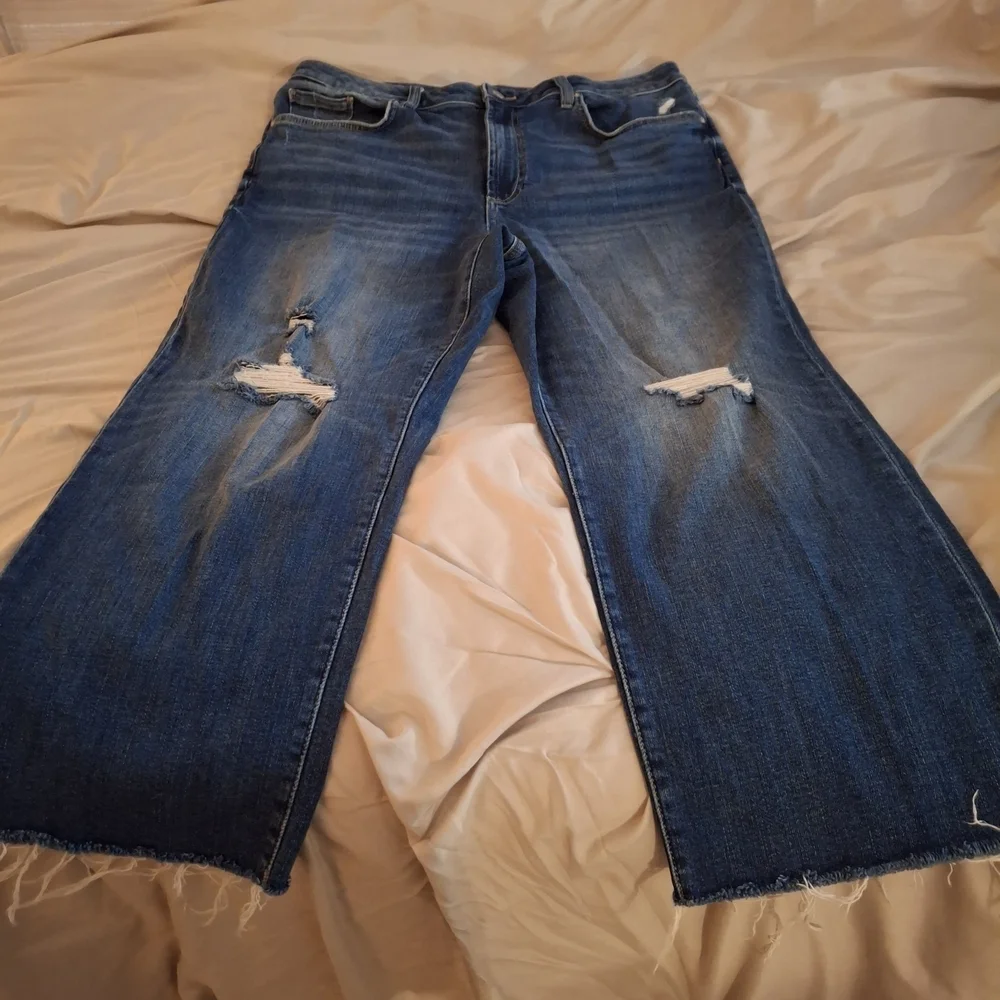 Chico's High Rise Straight Leg Crop Distressed Jeans - Blue - Picture 3 of 11